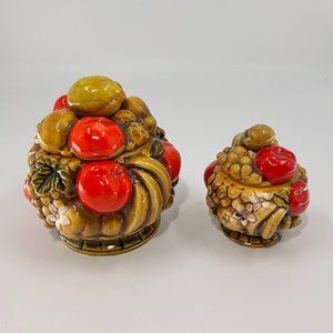Vtg Ardco Dallas Harvest Fruit Ceramic Canister Cookie Set Japan C1722 Lot of 2